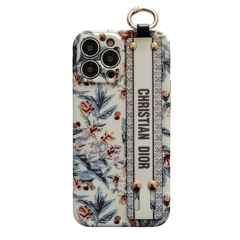 Designer Dior Purple & White iPhone Case With Hand Strap
