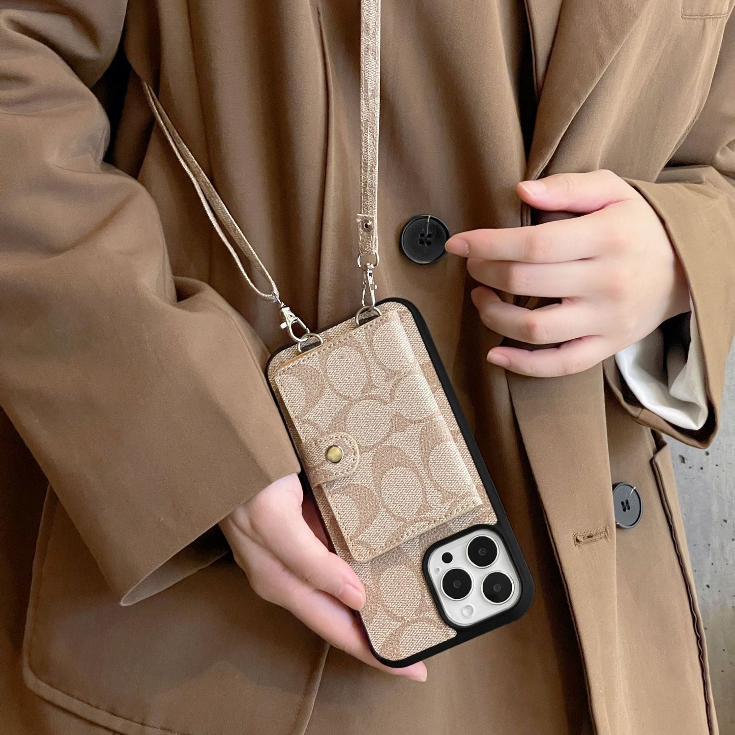 Coach Leather iPhone Case With Card Holder And Strap