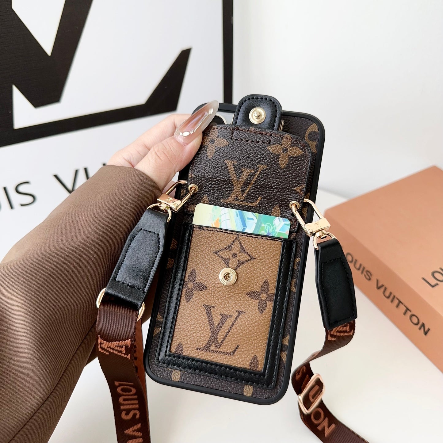 Luxury DAUPHINE LV LEATHER MONOGRAM CROSSBODY IPHONE CASE