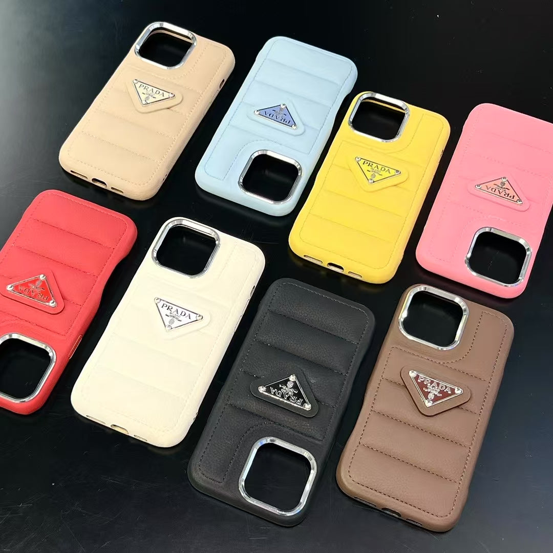 Puffer Prada IPhone Case -Quilted Lambskim Leather Apple iPhone Case