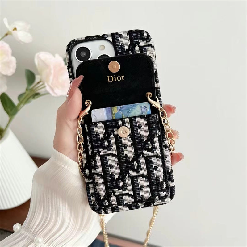 Women's Dior IPhone Case With Card Holder And Chain