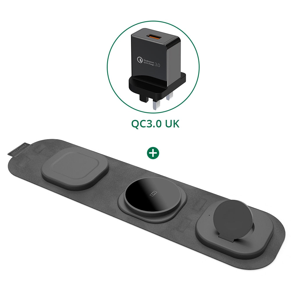 3 in 1 Travel Wireless Charger Foldable for iPhone / Apple Watch / AirPods