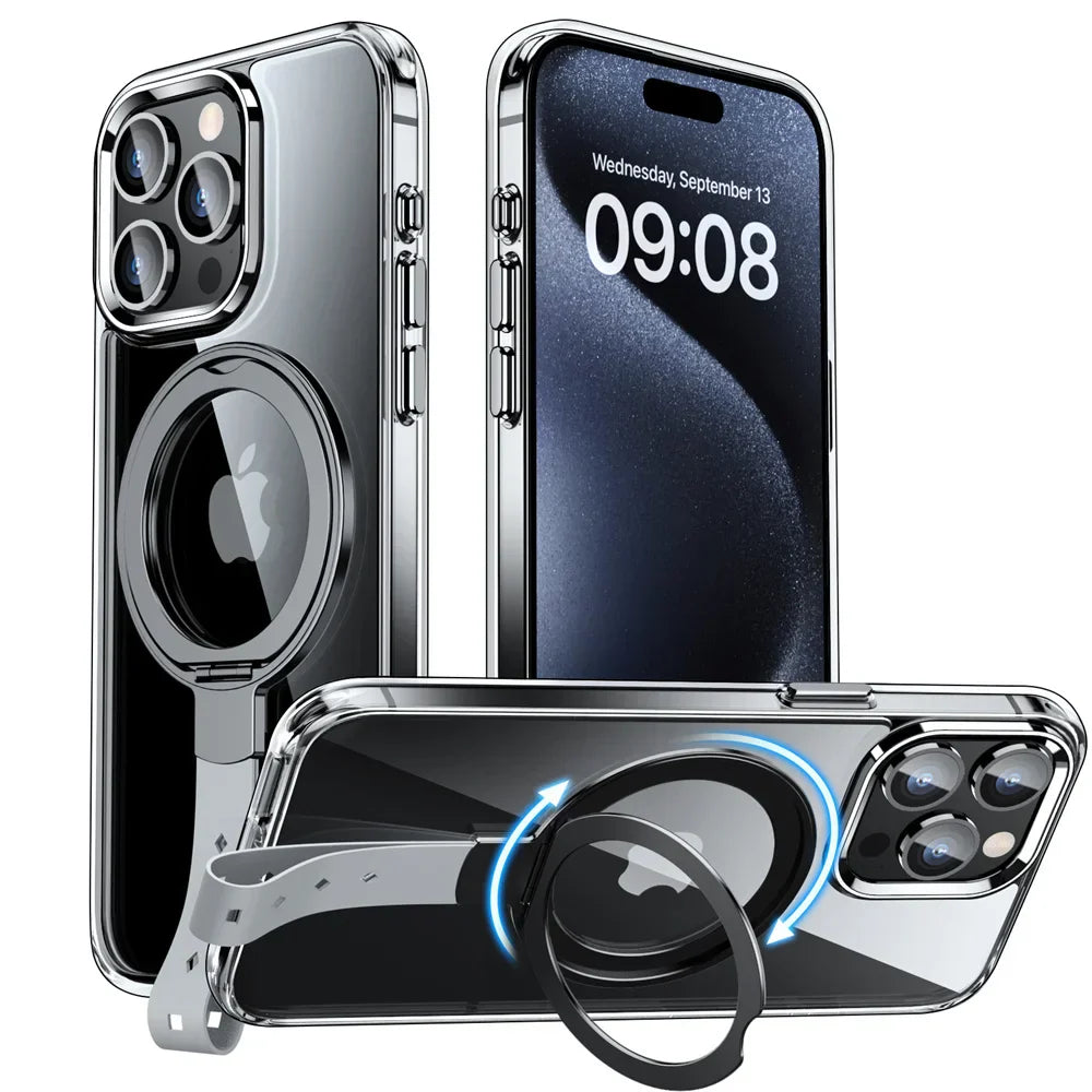 Clear Case with Rotatable Magnetic Grip Ring Holder For iPhone 16 / 15 / 14 / 13 Series