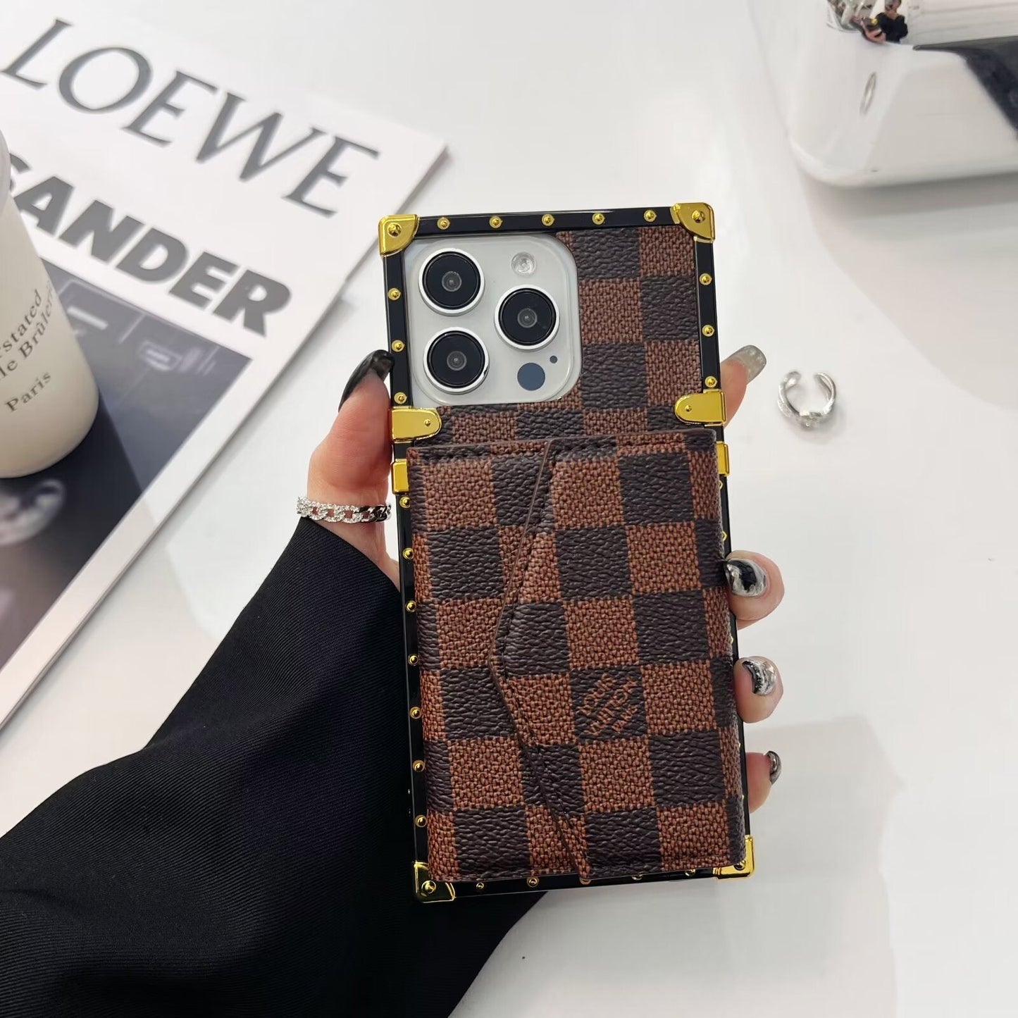 LV LEATHER MONOGRAM IPHONE CASE WITH CARD HOLDER