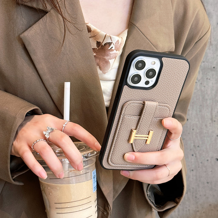 Luxury Hermes Leather iPhone Case With Card Holder