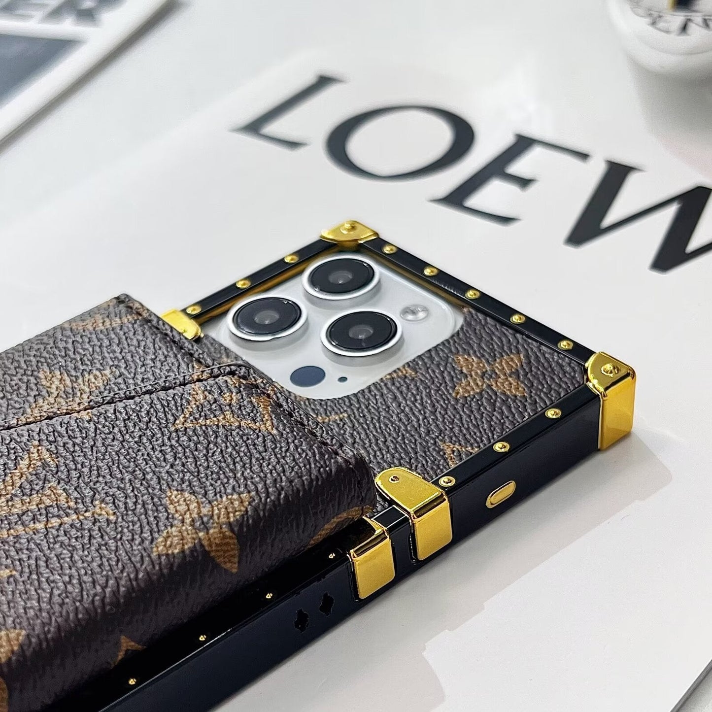 LV LEATHER MONOGRAM IPHONE CASE WITH CARD HOLDER