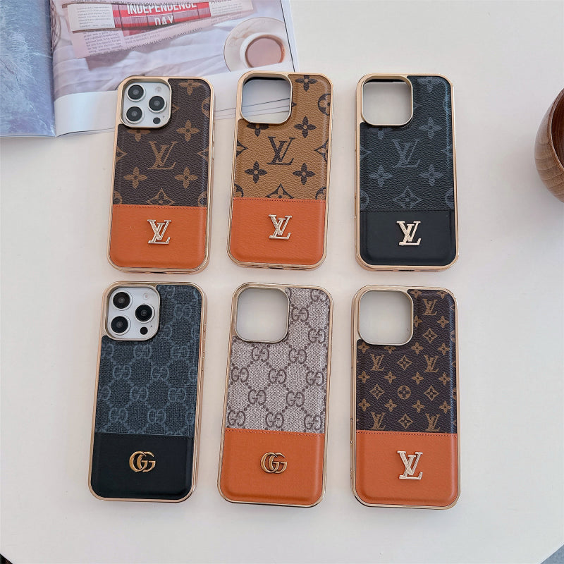 Inspired LV Case Monogram Leather For iPhone
