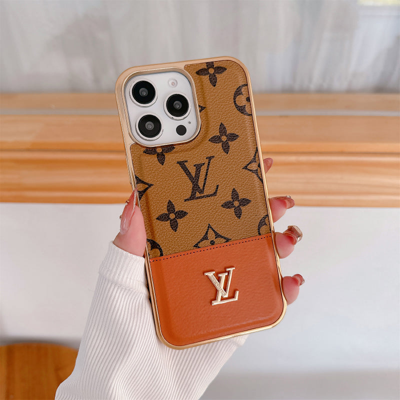 Inspired LV Case Monogram Leather For iPhone