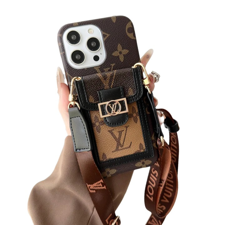 Luxury DAUPHINE LV LEATHER MONOGRAM CROSSBODY IPHONE CASE