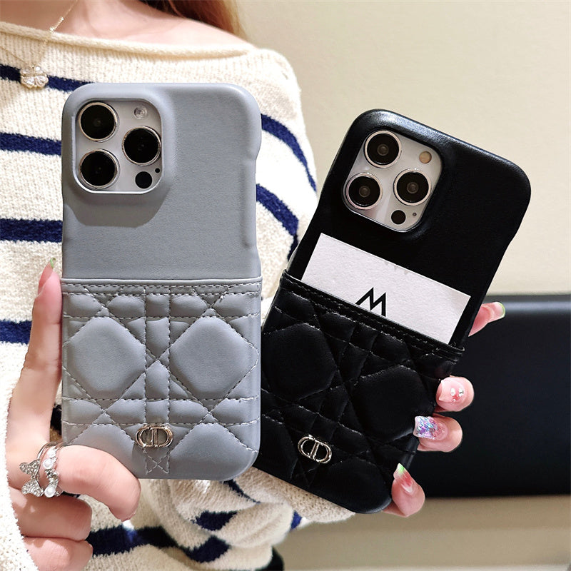 Luxury Dior Leather iPhone Case Black & Grey