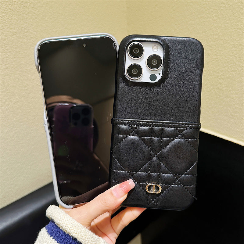 Luxury Dior Leather iPhone Case Black & Grey