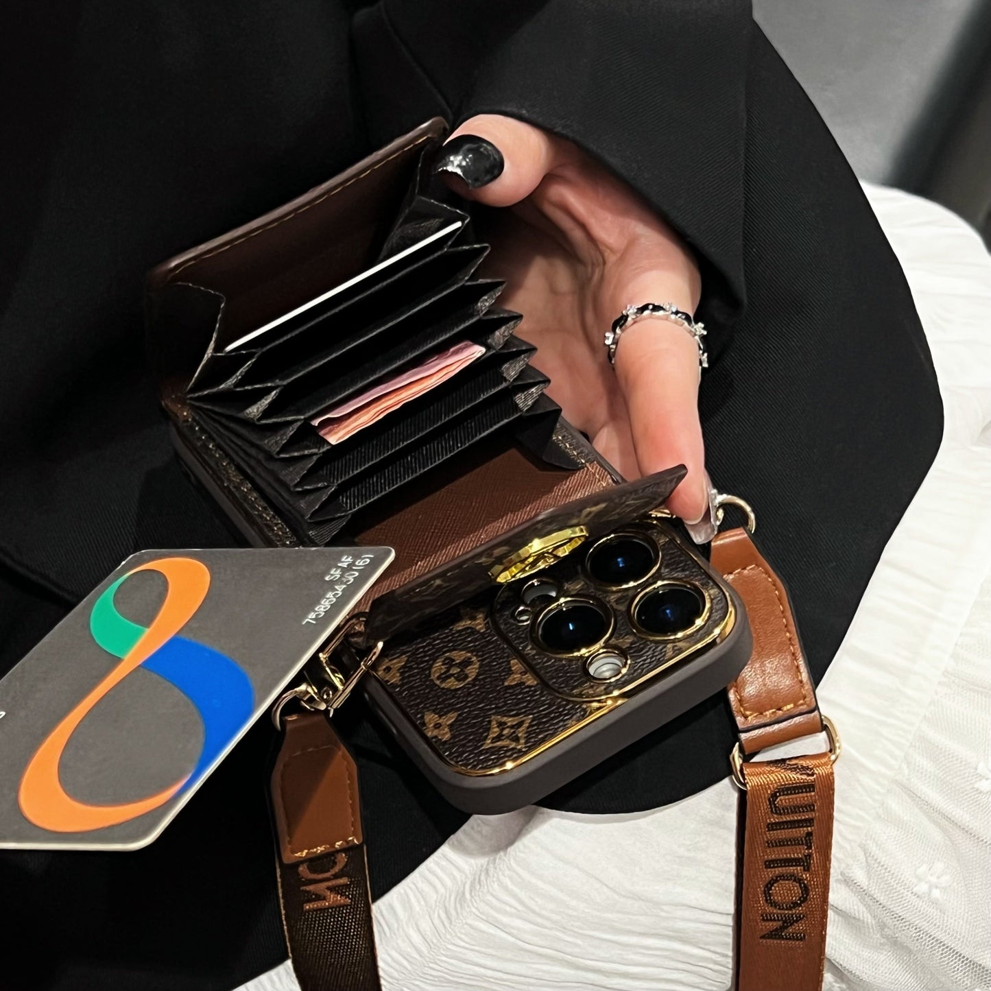 Luxury Louis Vuitton IPhone Case With ID Card Holder And Strap