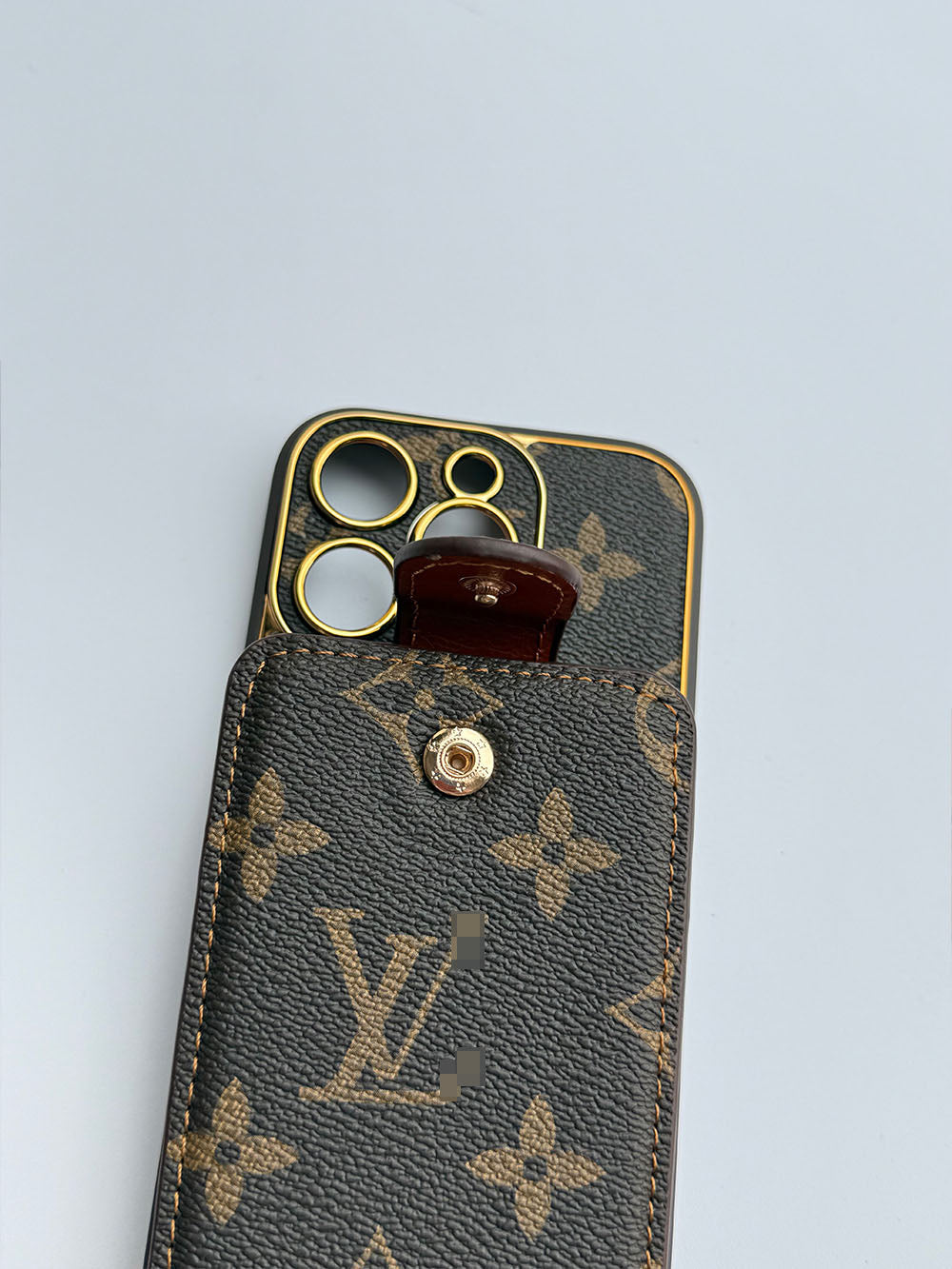 Brown Louis Vuitton IPhone Case With Wallet Card & Strap