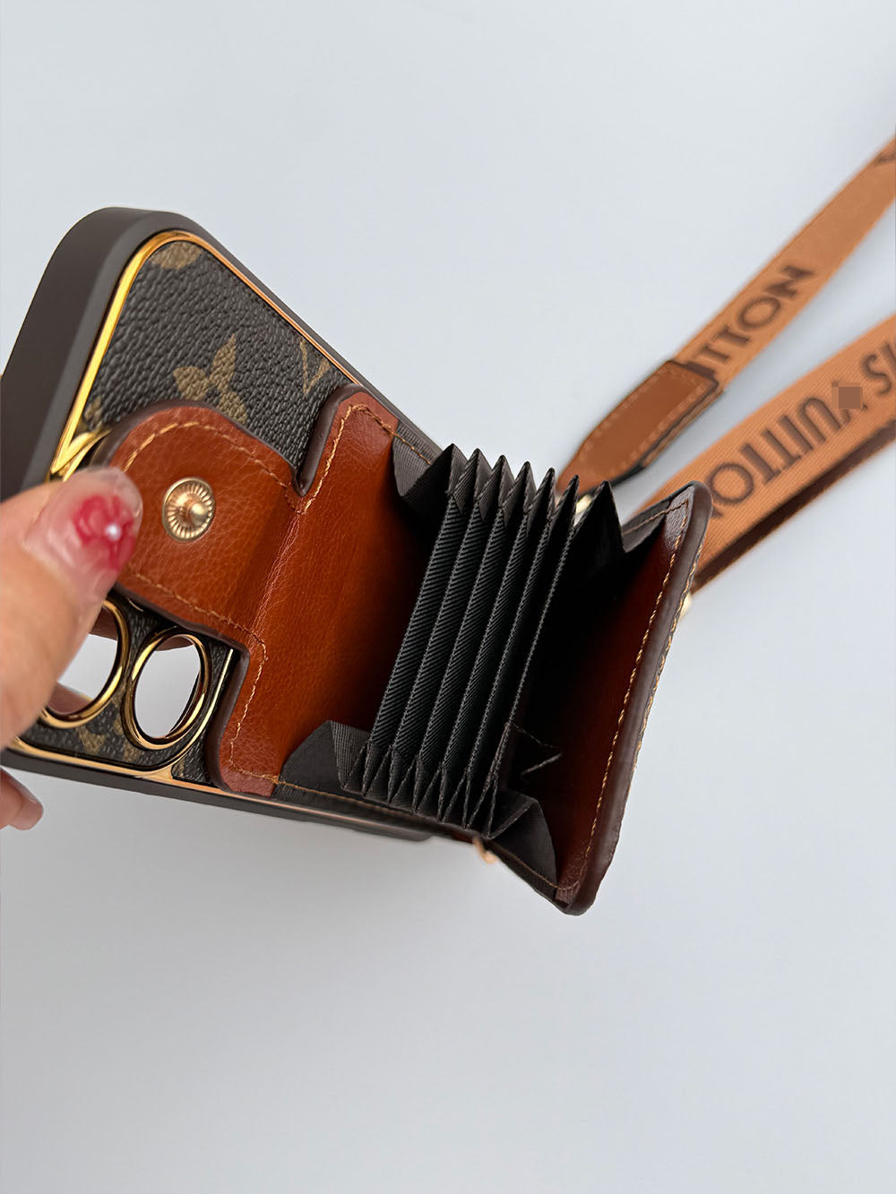 Brown Louis Vuitton IPhone Case With Wallet Card & Strap