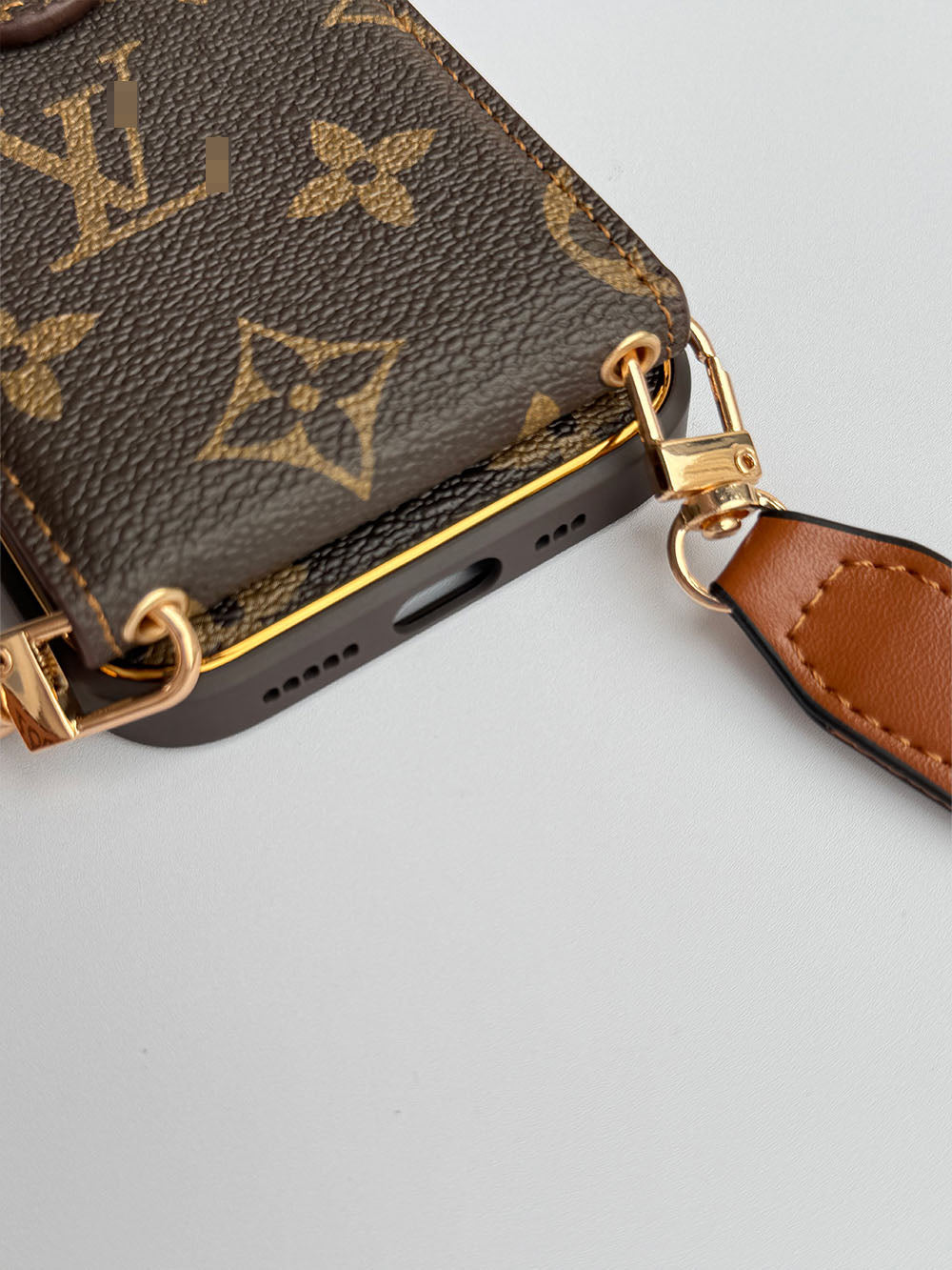 Brown Louis Vuitton IPhone Case With Wallet Card & Strap