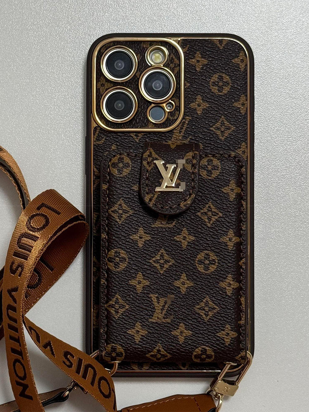 Brown Louis Vuitton IPhone Case With Wallet Card & Strap