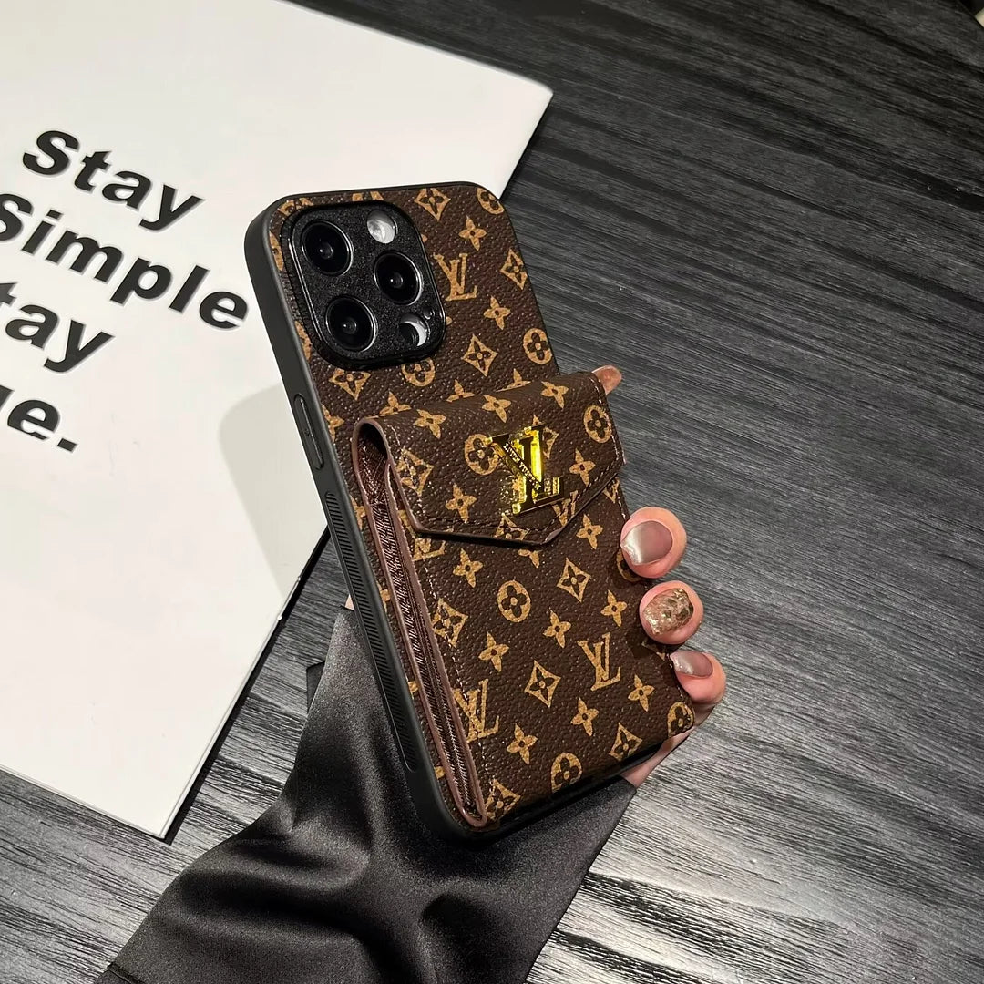 Luxury LV Card Holder Canvas Leather Apple iPhone Case