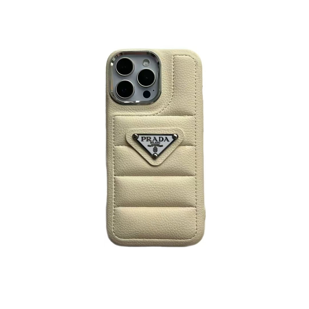 Puffer Prada IPhone Case -Quilted Lambskim Leather Apple iPhone Case