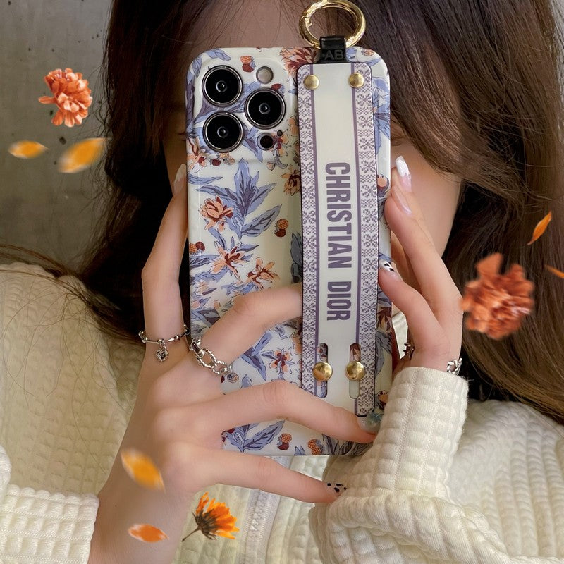Designer Dior Purple & White iPhone Case With Hand Strap