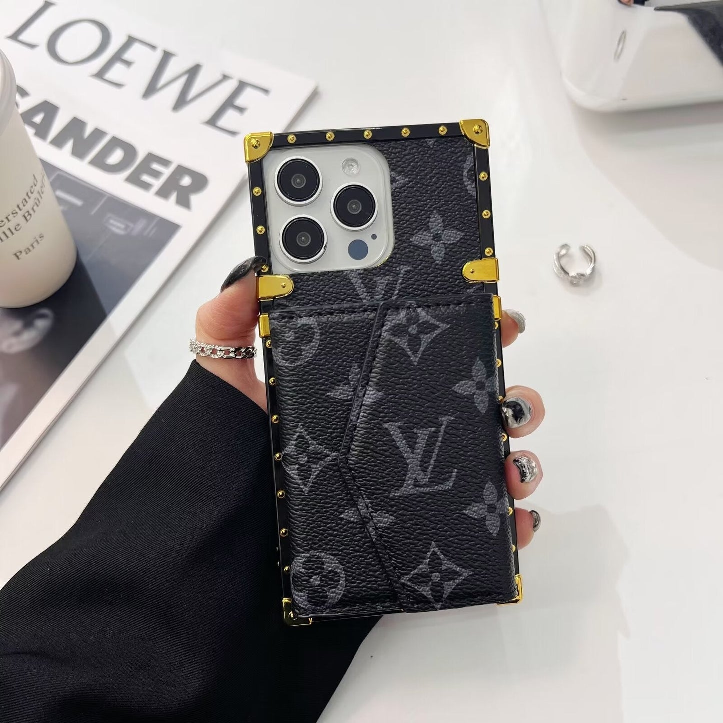 LV LEATHER MONOGRAM IPHONE CASE WITH CARD HOLDER