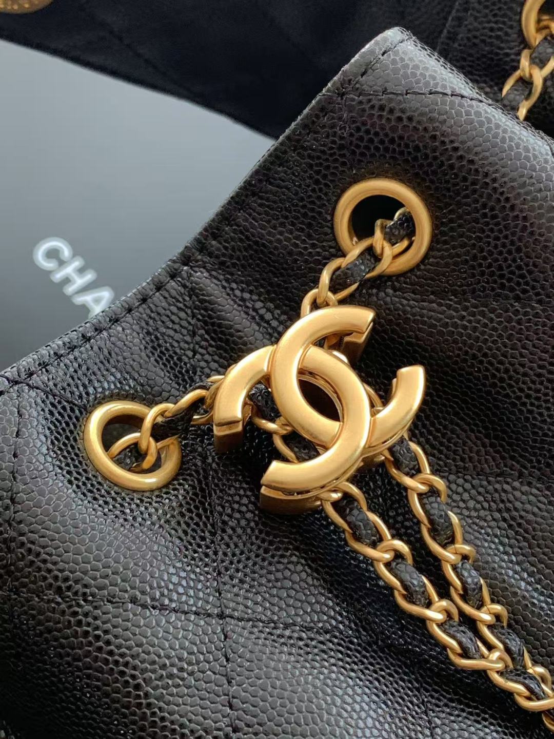 Designer CC 25 Small Handbag Grained Calfskin & Gold-Tone Metal Bag Inspired