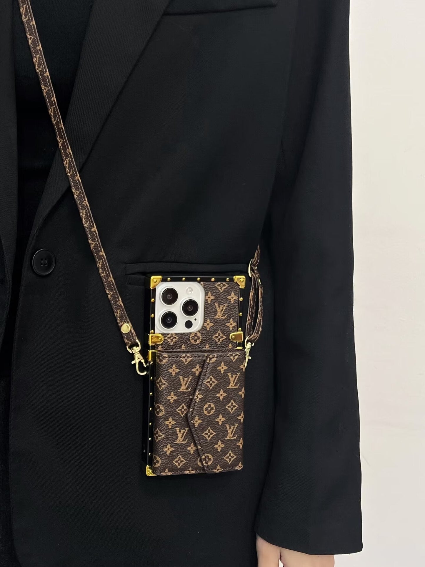 LV LEATHER MONOGRAM IPHONE CASE WITH CARD HOLDER