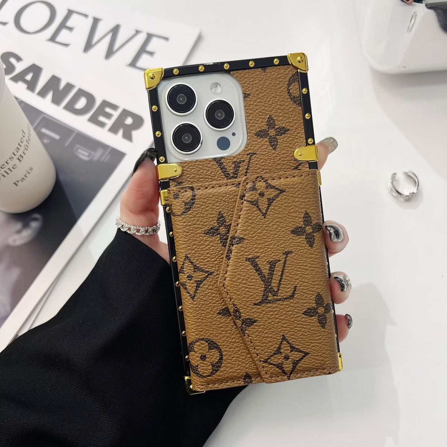 LV LEATHER MONOGRAM IPHONE CASE WITH CARD HOLDER