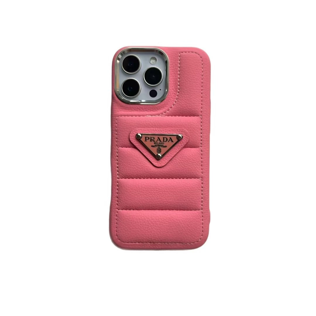 Puffer Prada IPhone Case -Quilted Lambskim Leather Apple iPhone Case
