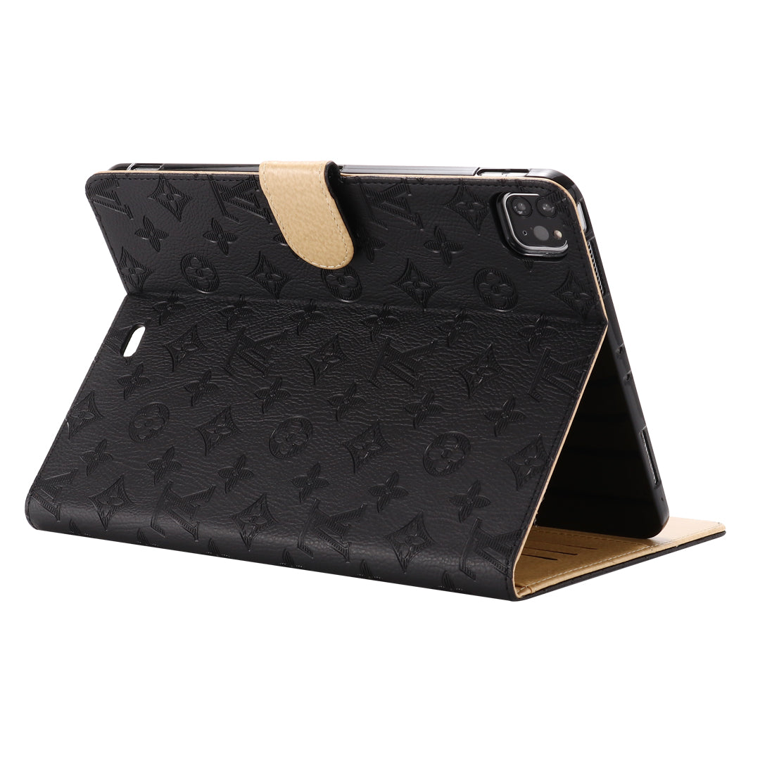 Designer 3D Embossed Canvas Monogram Holster Apple iPad Flip Cover With Stand Function Inspired