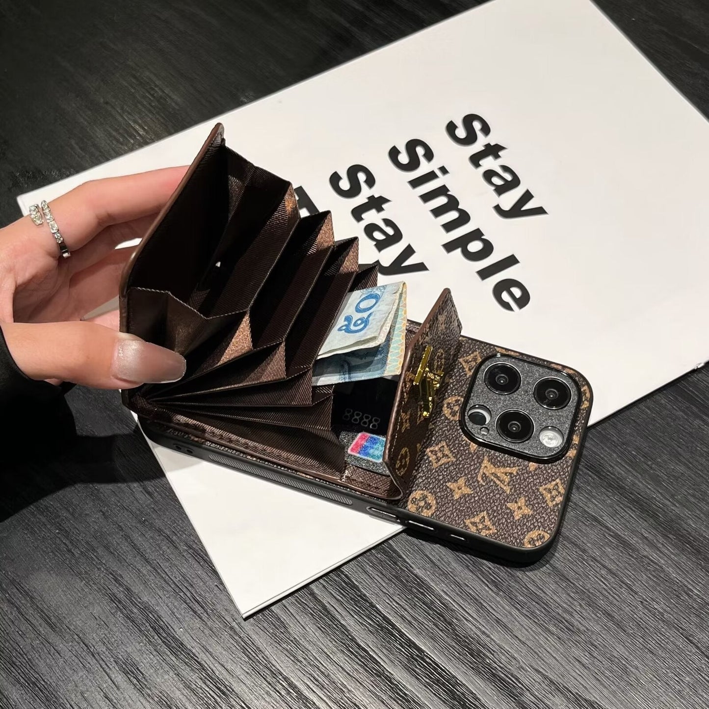 Luxury LV Card Holder Canvas Leather Apple iPhone Case