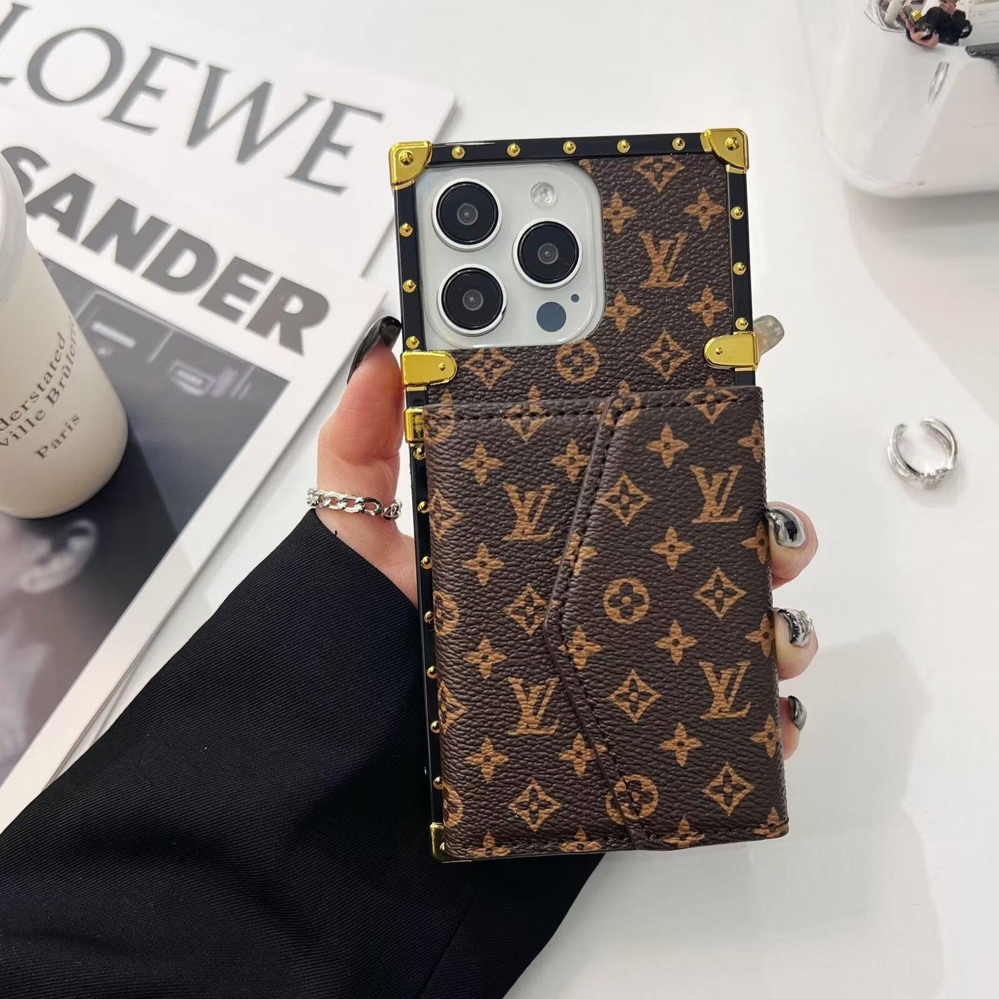 LV LEATHER MONOGRAM IPHONE CASE WITH CARD HOLDER
