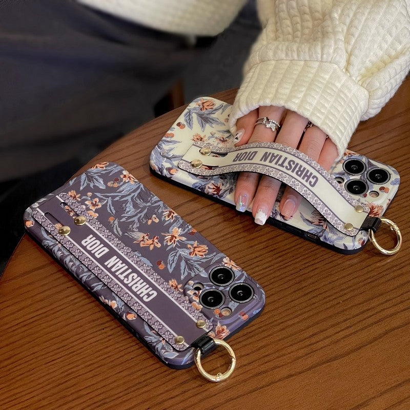 Designer Dior Purple & White iPhone Case With Hand Strap