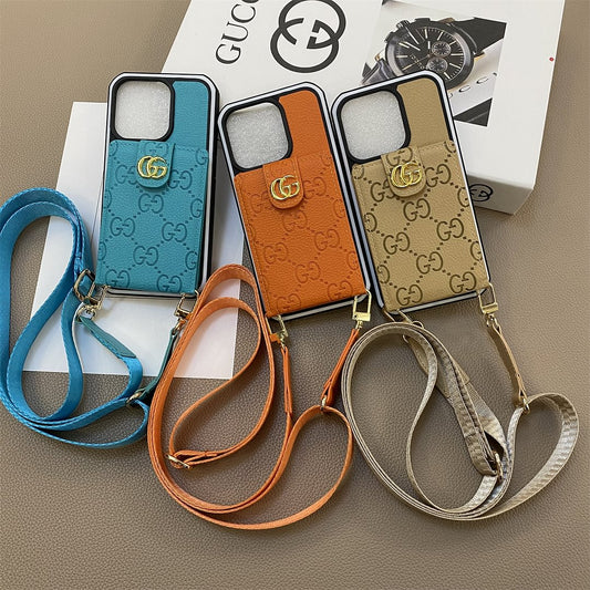 Gucci Leather IPhone Case With Strap & Wallet Card Holder