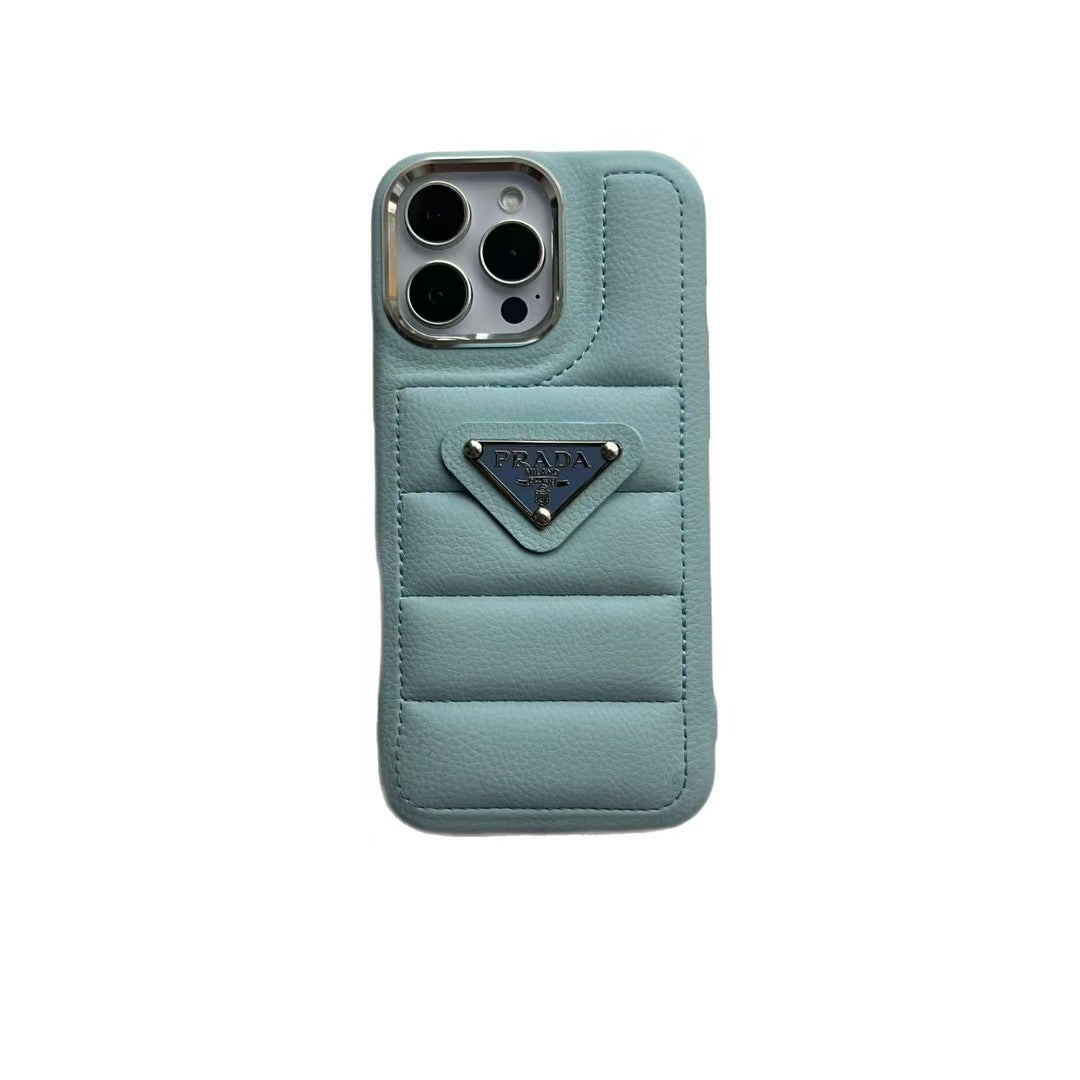 Puffer Prada IPhone Case -Quilted Lambskim Leather Apple iPhone Case