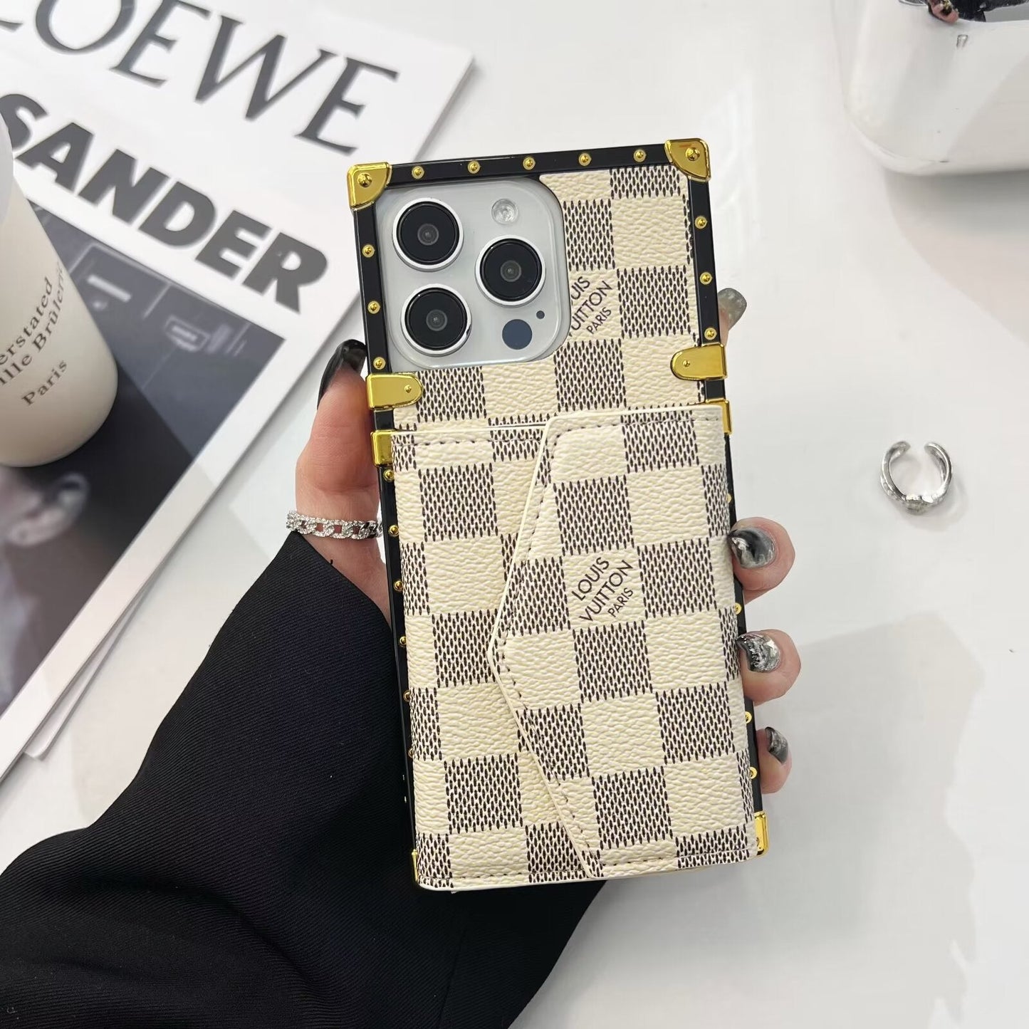 LV LEATHER MONOGRAM IPHONE CASE WITH CARD HOLDER