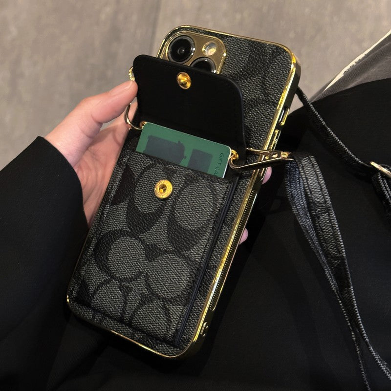 Designer Coach Leather iPhone Case With Card Holder And Strap