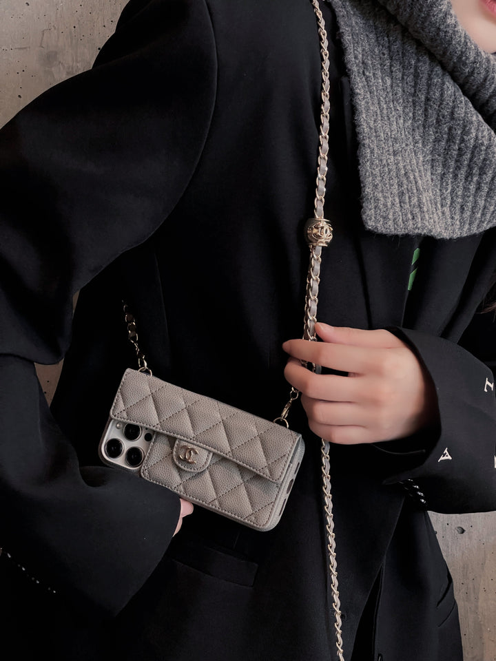 Chanel Genuine Leather Wallet Leather Crossbody Bag Apple iPhone Case