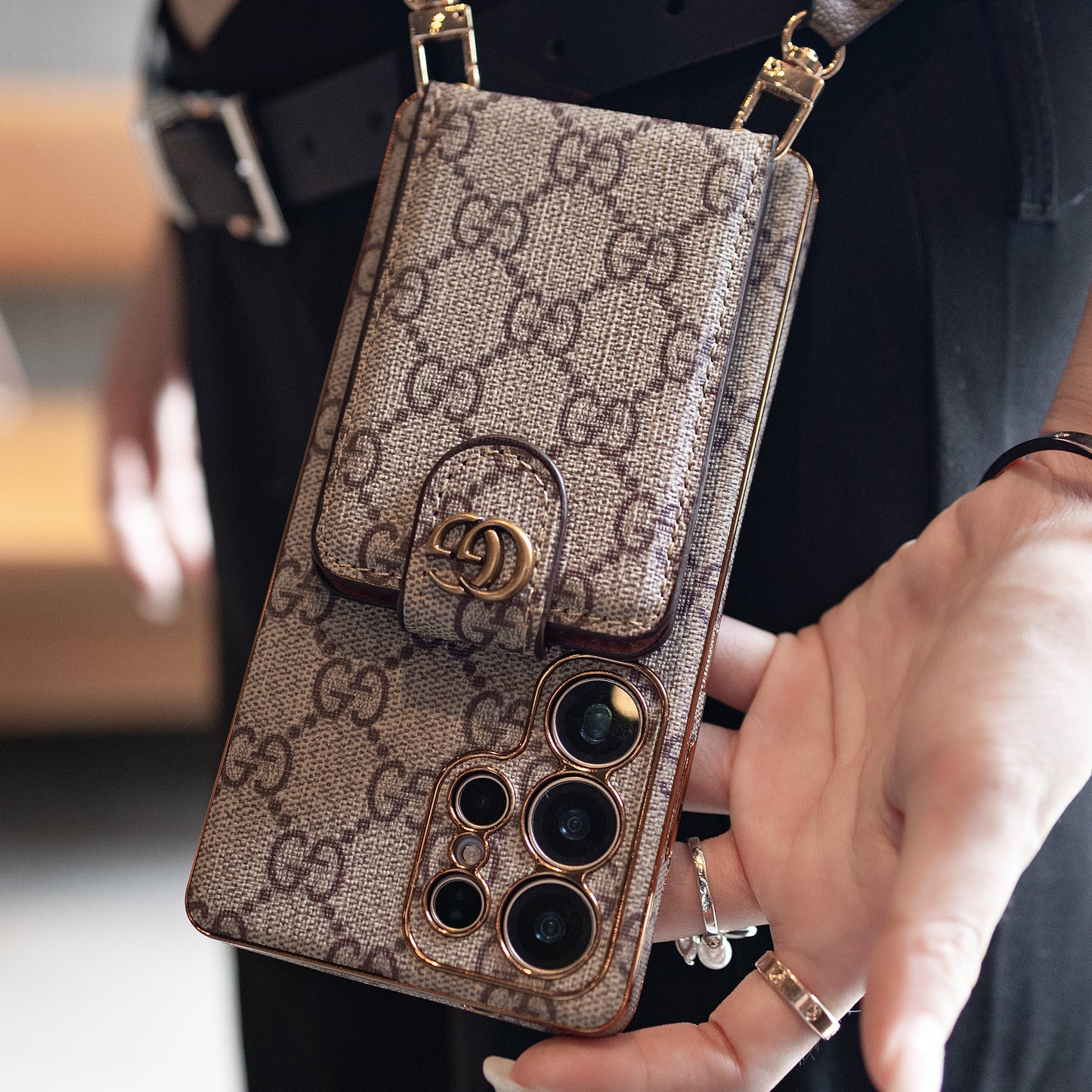 Designer Advanced Leather Samsung Phone Case with Wallet and Strap. Inspired