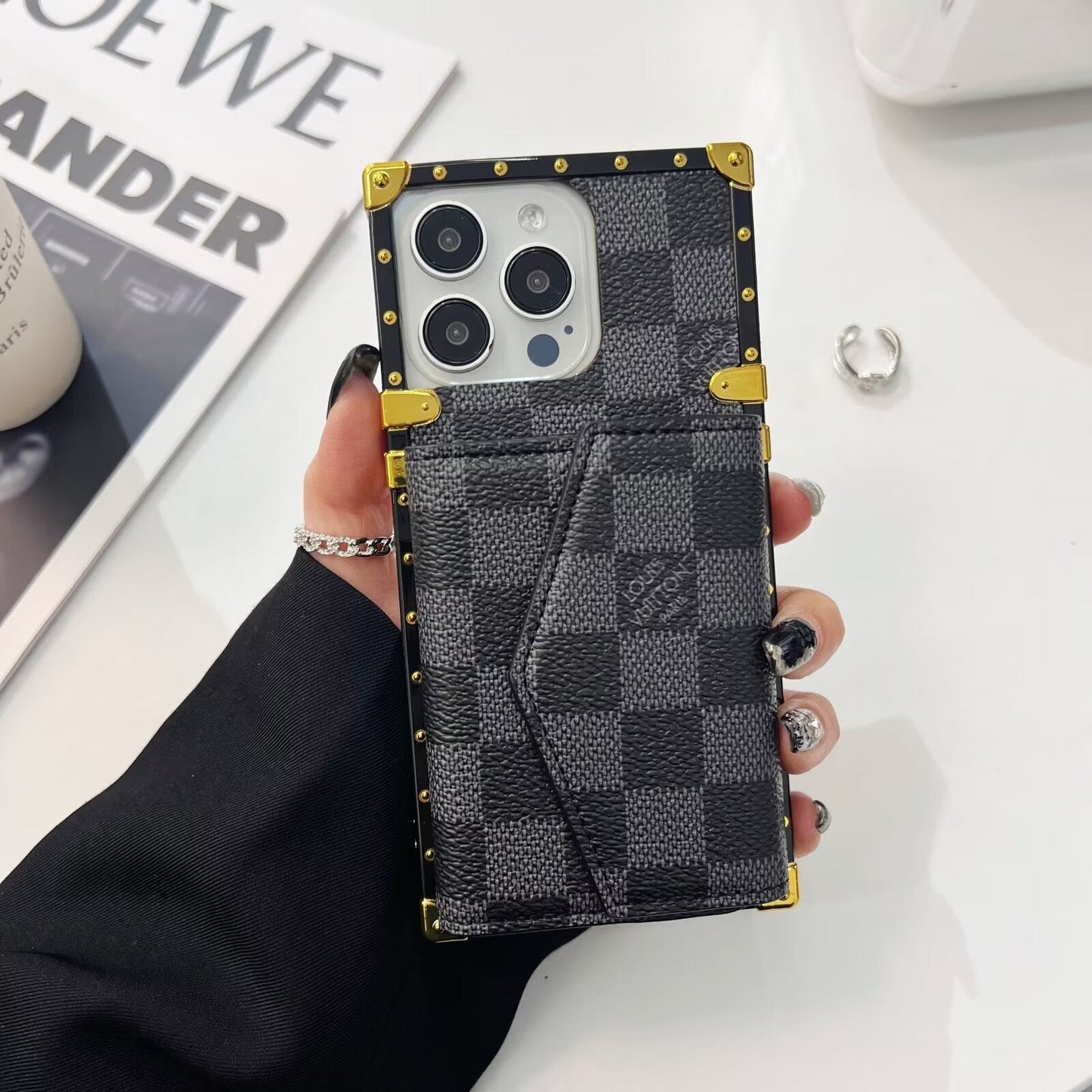 LV LEATHER MONOGRAM IPHONE CASE WITH CARD HOLDER