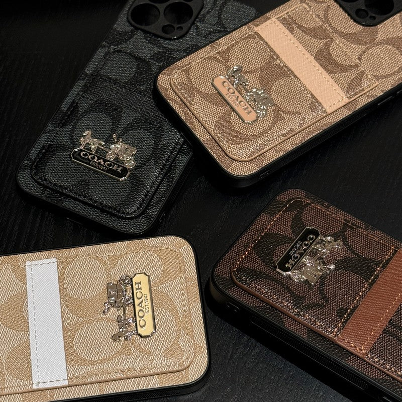 Inspired Coach Leather iPhone Case With ID Card Holder