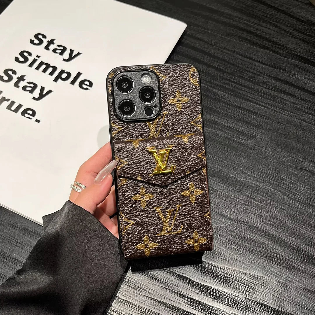 Luxury LV Card Holder Canvas Leather Apple iPhone Case