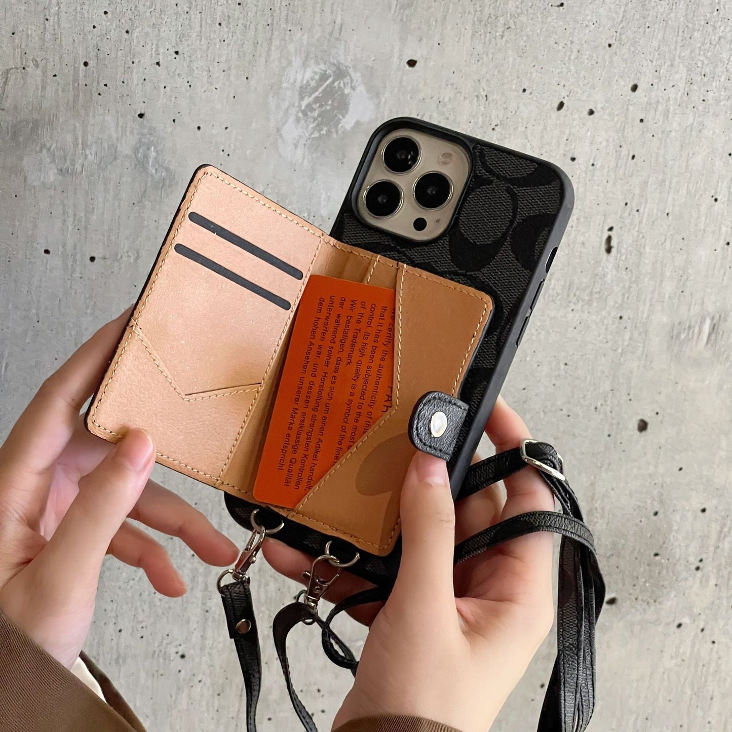 Coach Leather iPhone Case With Card Holder And Strap