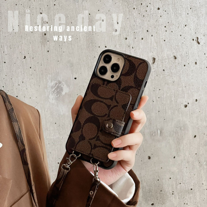 Luxury Coach Leather iPhone Case With Card Holder
