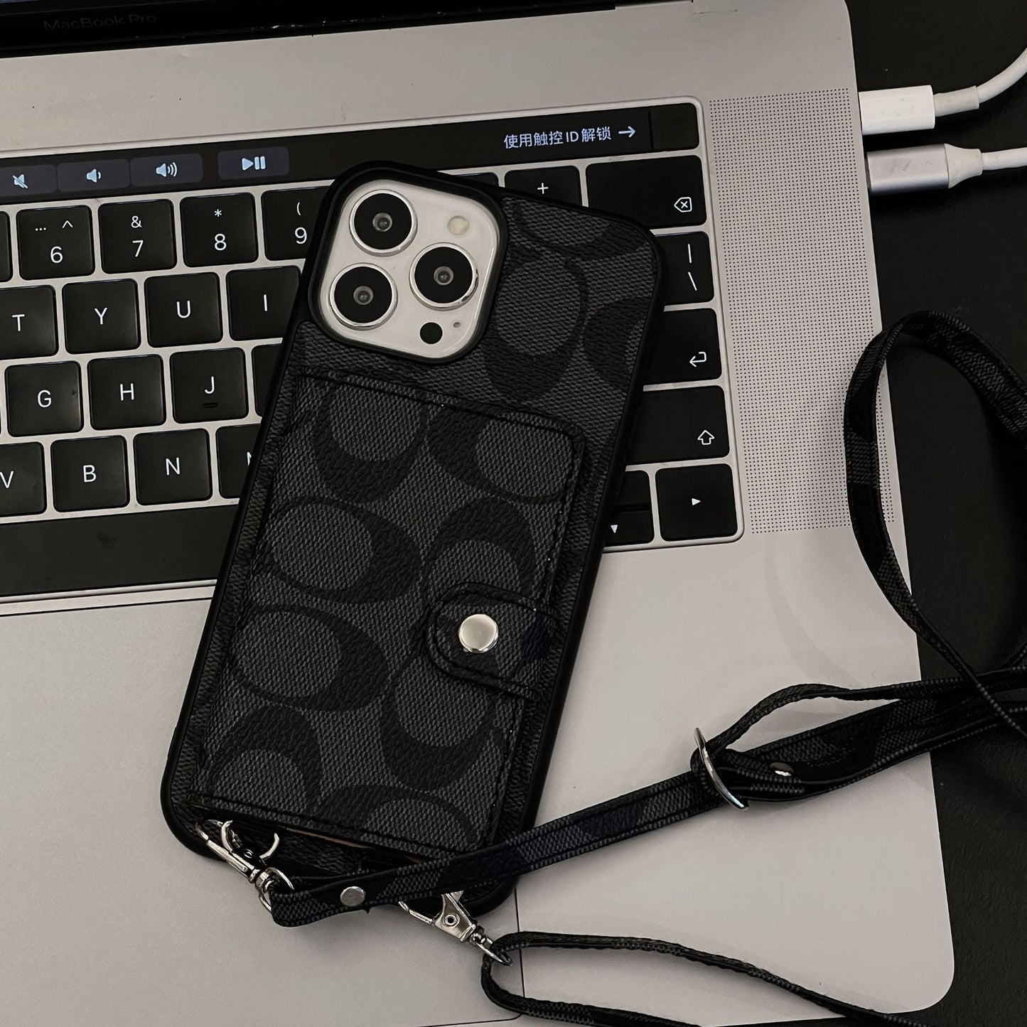 Coach Leather iPhone Case With Card Holder And Strap