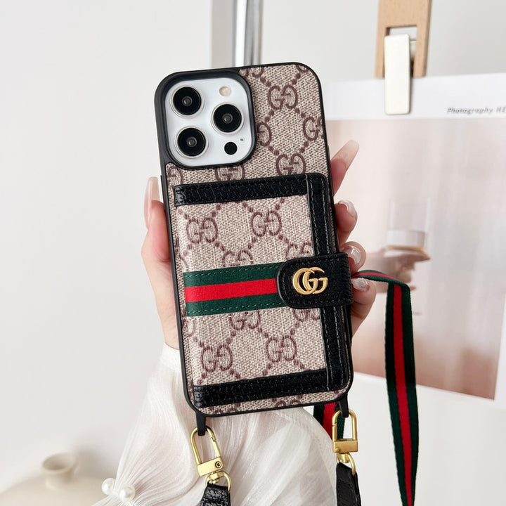 Luxury Gucci iPhone Case With Card Holder And Strap