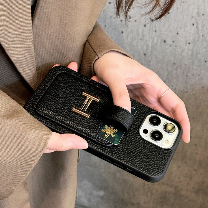 Luxury Hermes Leather iPhone Case With Card Holder