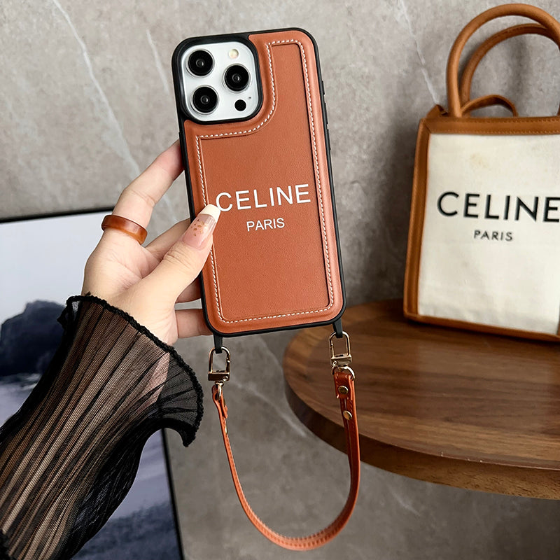 Celine Leather IPhone Case with Wrist Strap