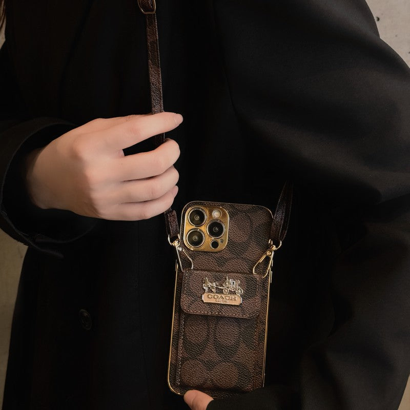 Coach Leather iPhone Case With Card Holder And Strap