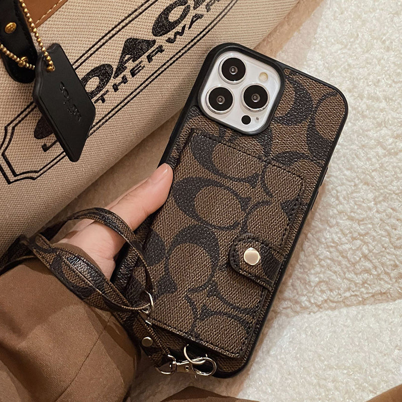 Coach Leather iPhone Case With Card Holder And Strap