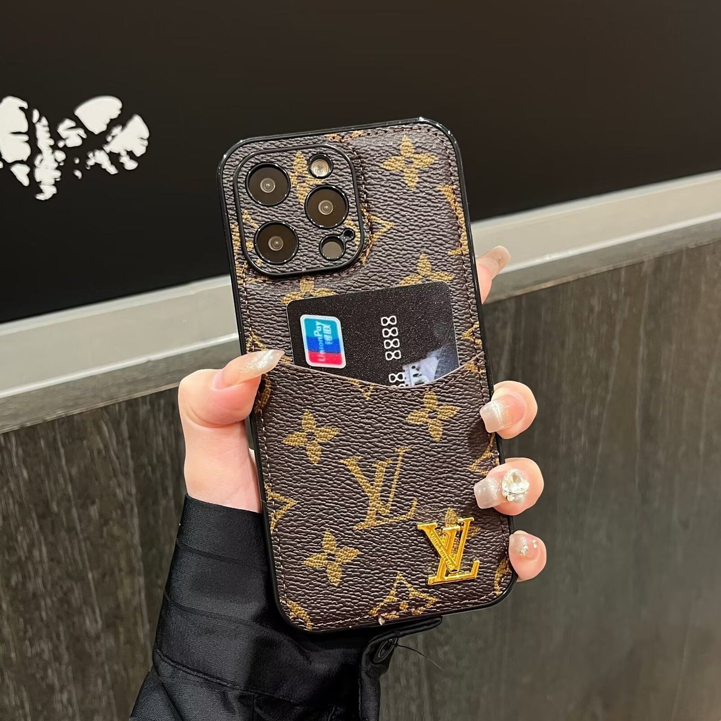 Leather Monogram Louis Vuitton IPhone Case With Wallet Card